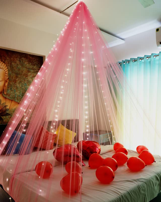 cabana tent decor Pink Decoration Net Cabana Tent (With 10M Led Light) – Selibration
