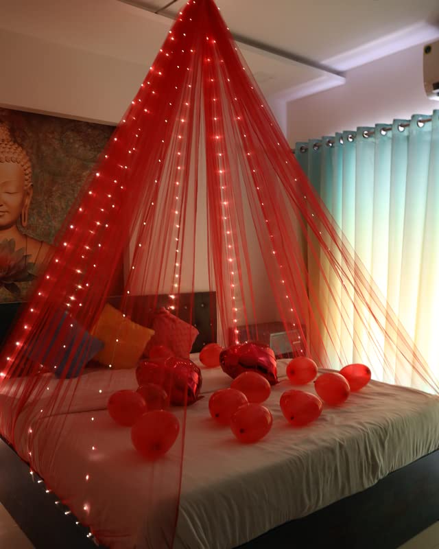 cabana tent decor Blood Red Color Decoration Net Cabana Tent (With 5M Led Light) – Selibration