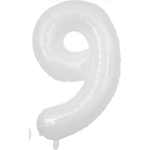 32 Inch Solid 9 Number White Foil Balloon