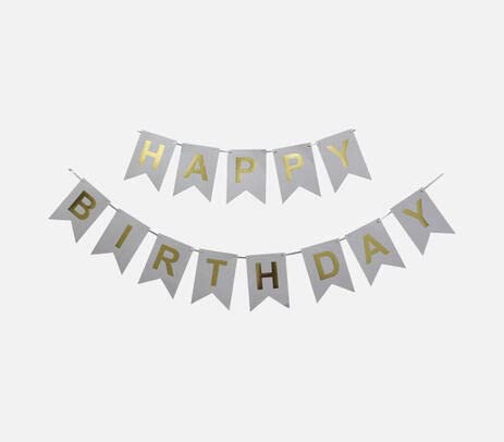 Grey And Gold Happy Birthday Banner (3 Meters)