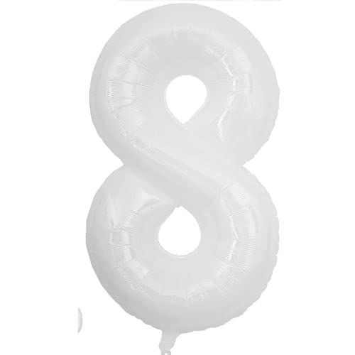 32 Inch Solid 8 Number White Foil Balloon