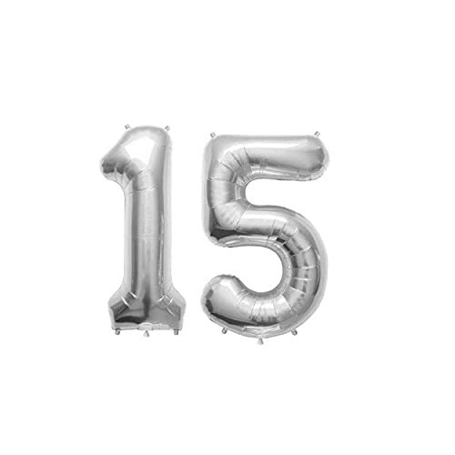 32 Inch Solid 15 Number Silver Foil Balloon