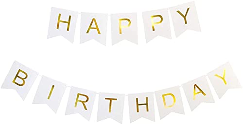 White And Gold Happy Birthday Banner (3 Meters)