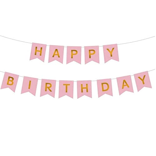Light Pink And Gold Happy Birthday Banner (3 Meters)