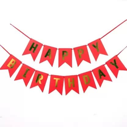 Light Red And Gold Happy Birthday Banner (3 Meters)