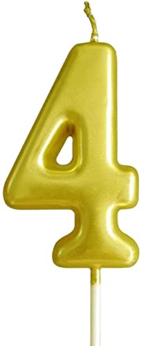 Golden Numerical No. 4 Birthday Candles
