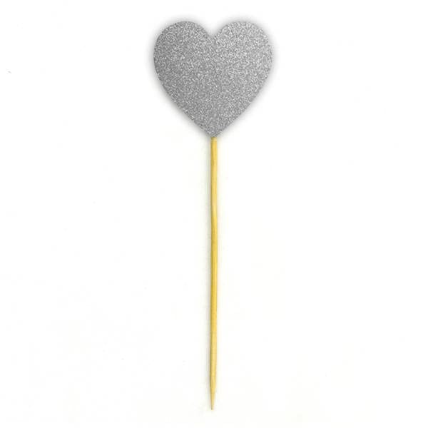 13 Cm Silver Glitter Heart Cake Candles (Pack of 3)