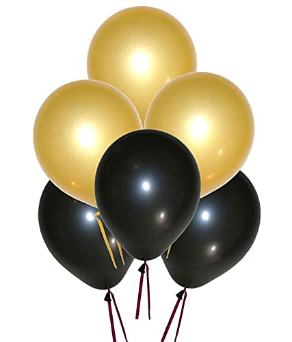 Metallic Shining Latex Balloons Gold & Black Color(Pack of 50)
