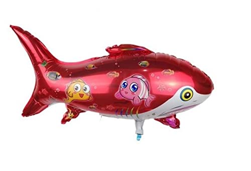 16 Inch Red Printed Fish Shape/Shark Foil Balloon  Supplies (Pack of 1)