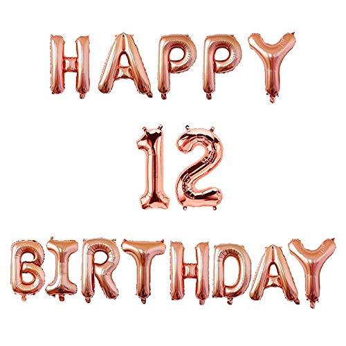 16 Inch 12th Happy BirthdayAlphabets & 16 Inch 12 Number Rosegold Foil Balloon