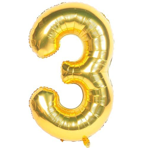 40 Inch Solid  3 Number Gold Foil Balloon