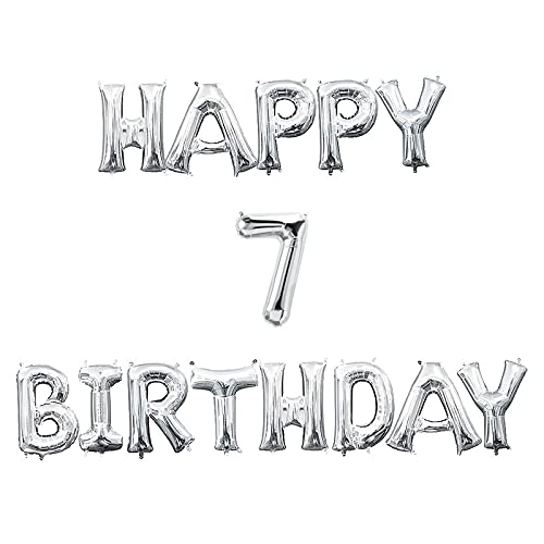 16 Inch 7th Happy Birthday Alphabets & 16 Inch 7 Number Silver Foil Balloon
