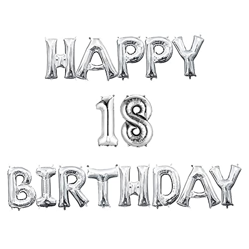 16 Inch 18th Happy Birthday Alphabets & 16 Inch 18 Number Silver Foil Balloon