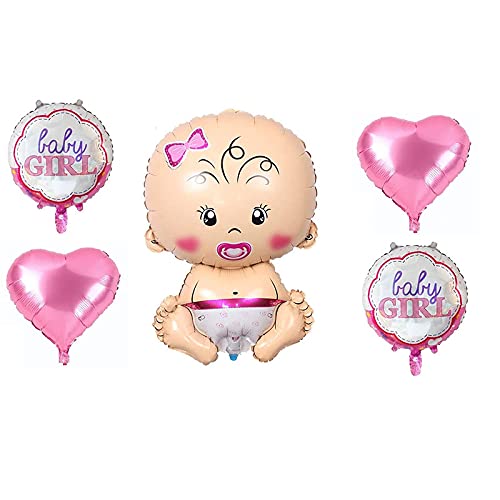 New Born Baby Girl Shape Shower And Welcome Foil Balloons Decoration Set (Pack of 5)