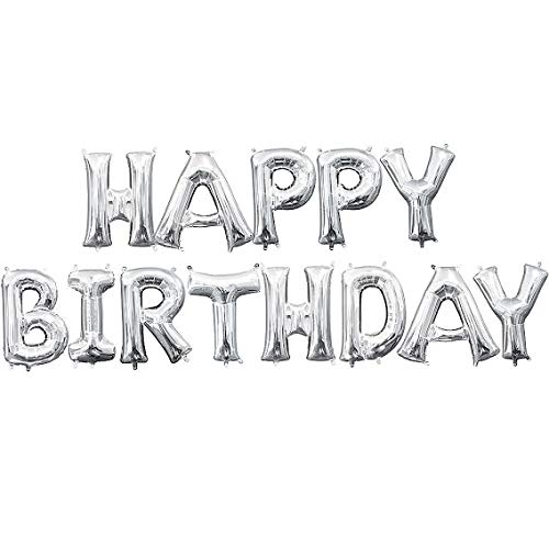 16 Inch Solid Happy Birthday Alphabets Letters Silver Color Foil Balloon