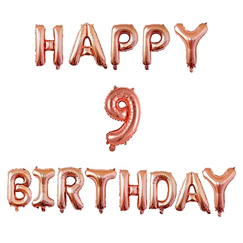 16 Inch 9th Happy Birthday Alphabets & 16 Inch 9 Number Rosegold Foil Balloon