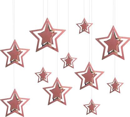 Rose Gold 3D Star Shape Hanging Party Decoration Kit (Pack of 11)