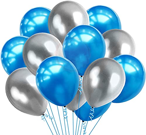 Metallic Shining Latex Balloons Silver & Blue Color(Pack of 50)