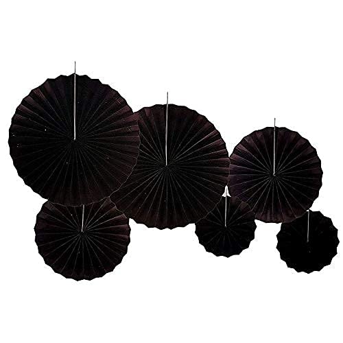 Black Hanging Paper Fans Decoration Set (Pack of 6) (Size: 2X16 Inch, 2X12 Inch, 2X8 Inch)