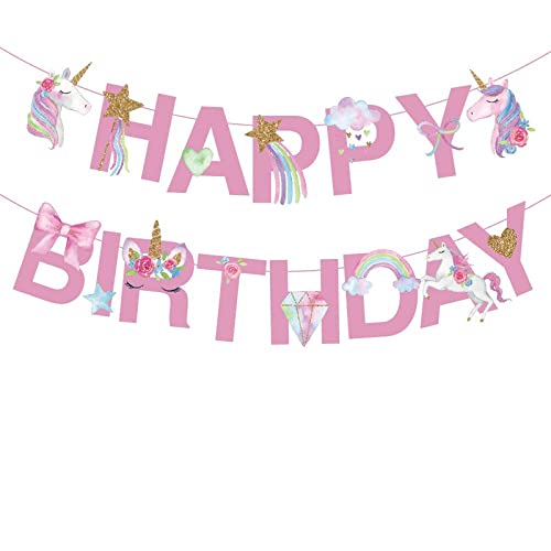 7 Inch X 5.5 Inch Multicolor Unicorn Happy Birthday Banner (Pack of 15)