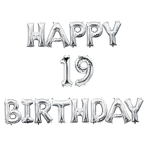 16 Inch 19th Happy Birthday Alphabets & 16 Inch 19 Number Silver Foil Balloon