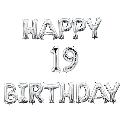 16 Inch 19th Happy Birthday Alphabets & 16 Inch 19 Number Silver Foil Balloon
