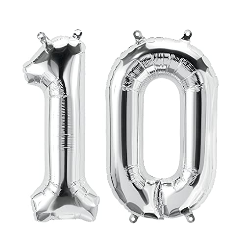 16 Inch Solid 10 Number Silver Foil Balloon