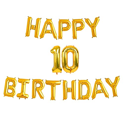 16 Inch 10th Happy Birthday Alphabets & 16 Inch 10 Number Gold Foil Balloon