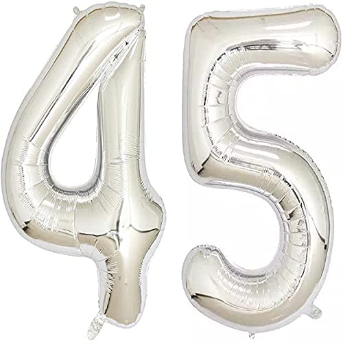 32 Inch Solid 45 Number Silver Foil Balloon
