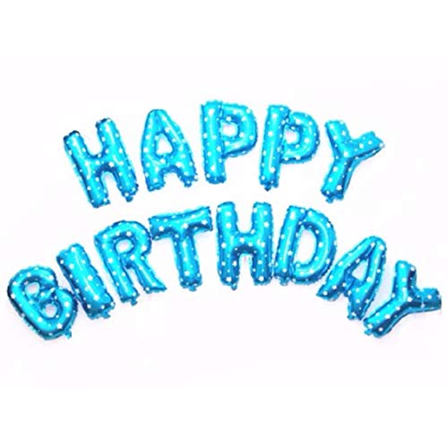 16 Inch Solid Happy Birthday Alphabets Letters Blue Polka Dots Color Foil Balloon