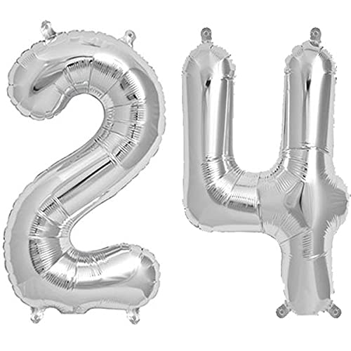 32 Inch Solid 24 Number Silver Foil Balloon