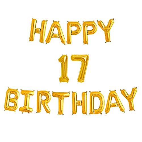 16 Inch 17th Happy Birthday Alphabets & 16 Inch 17 Number Gold Foil Balloon