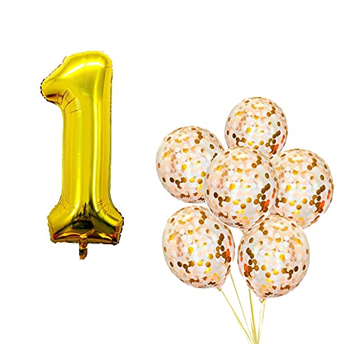 16 Inch Number 1 Gold Foil Balloon With 5 Pcs Confetti Balloons