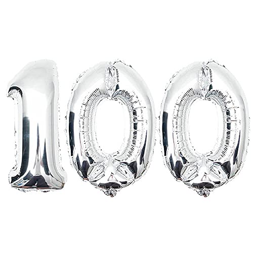 32 Inch Solid 100 Number Silver Foil Balloon