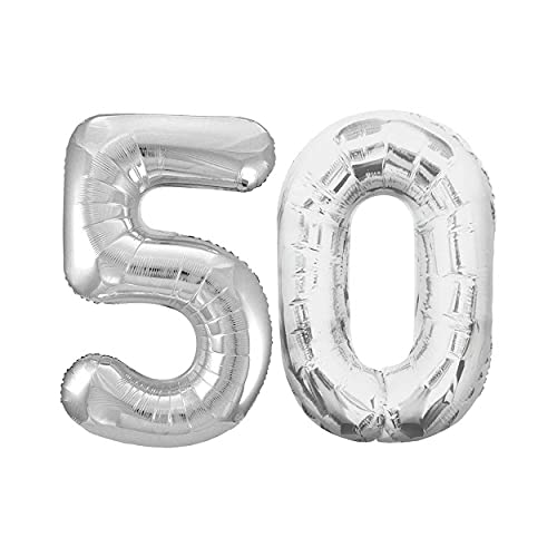 16 Inch Solid 50 Number Silver Foil Balloon