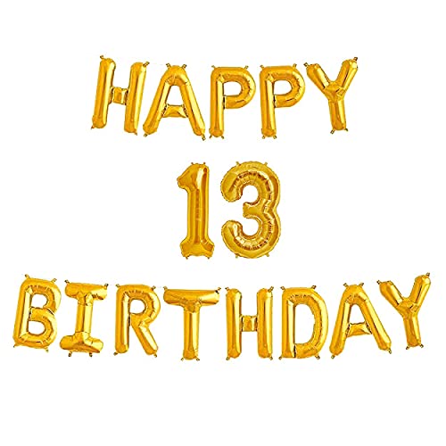 16 Inch 13th Happy Birthday Alphabets & 16 Inch 13 Number Gold Foil Balloon