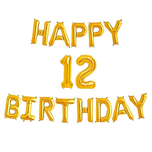 16 Inch 12th Happy BirthdayAlphabets & 16 Inch 12 Number Gold Foil Balloon