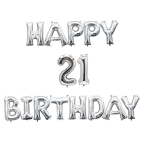 16 Inch 21st Happy Birthday Alphabets & 16 Inch 21 Number Silver Foil Balloon