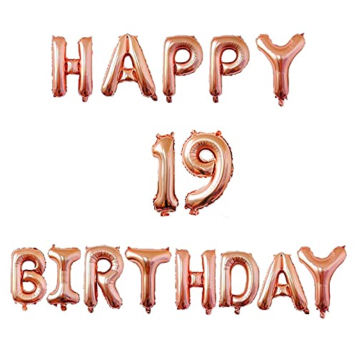 16 Inch 19th Happy Birthday Alphabets & 16 Inch 19 Number Rosegold Foil Balloon