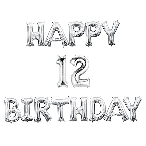 16 Inch 12th Happy BirthdayAlphabets & 16 Inch 12 Number Silver Foil Balloon