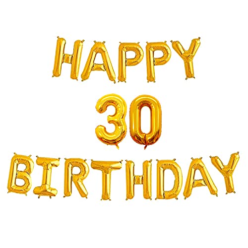 16 Inch 30th Happy Birthday Alphabets & 16 Inch 30 Number Gold Foil Balloon