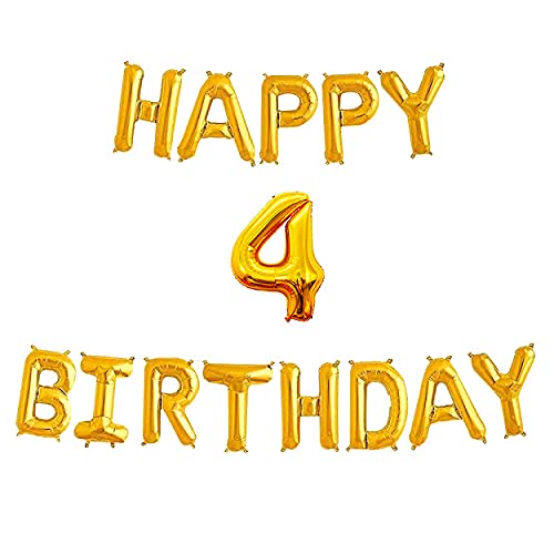 16 Inch 4th Happy Birthday Alphabets & 16 Inch 4 Number Gold Foil Balloon