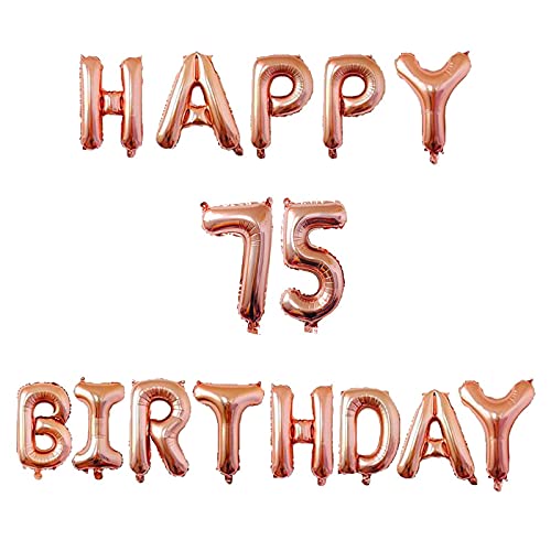 16 Inch 75th Happy Birthday Alphabets & 16 Inch 75 Number Rosegold Foil Balloon