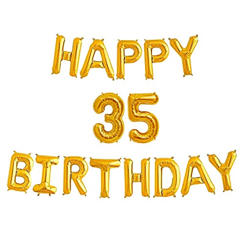 16 Inch 35th Happy Birthday Alphabets & 16 Inch 35 Number Gold Foil Balloon