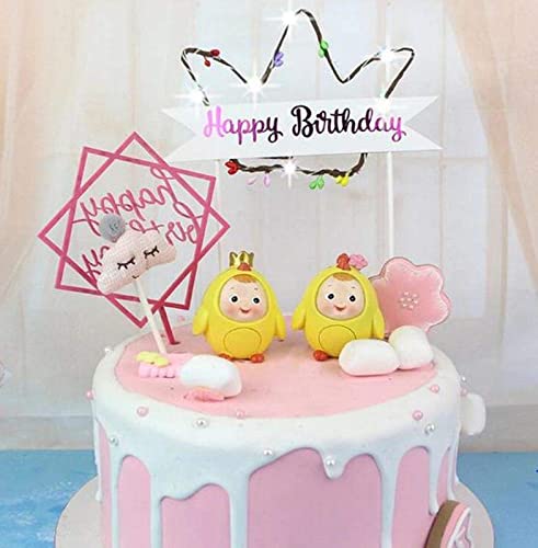 3 Inch Happy Birthday Crown Shape Multicolor Led Cake Toppers
