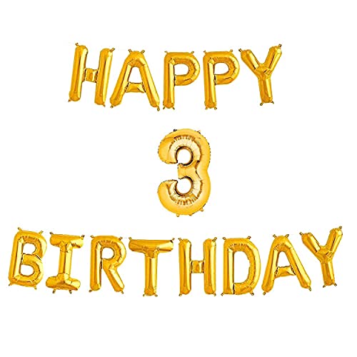 16 Inch 3rd Happy Birthday Alphabets & 16 Inch 3 Number Gold Foil Balloon