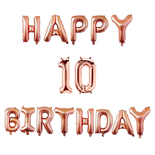 16 Inch 10th Happy Birthday Alphabets & 16 Inch 10 Number Rosegold Foil Balloon