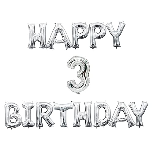 16 Inch 3rd Happy Birthday Alphabets & 16 Inch 3 Number Silver Foil Balloon