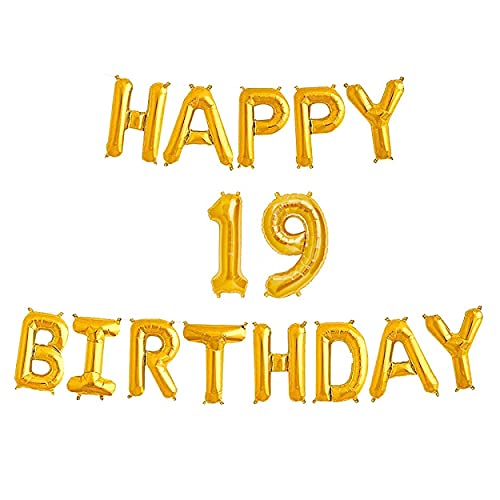 16 Inch 19th Happy Birthday Alphabets & 16 Inch 19 Number Gold Foil Balloon