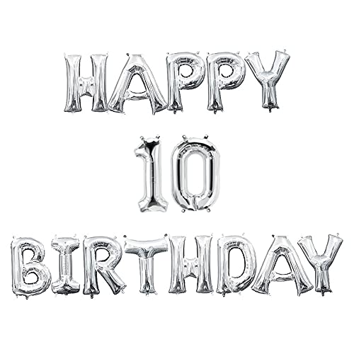16 Inch 10th Happy Birthday Alphabets & 16 Inch 10 Number Silver Foil Balloon